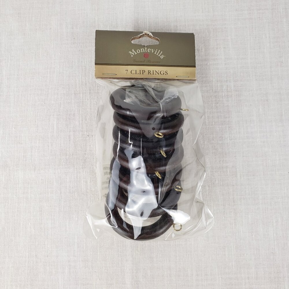 Montevilla Clip Rings Curtain Holders Dark Walnut Wood Set of 7